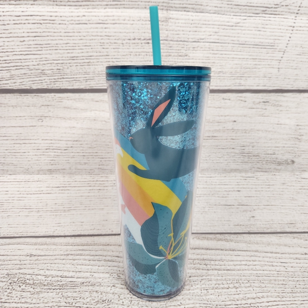 Starbucks Glitter Bunny Easter Floral Tumbler 24 oz